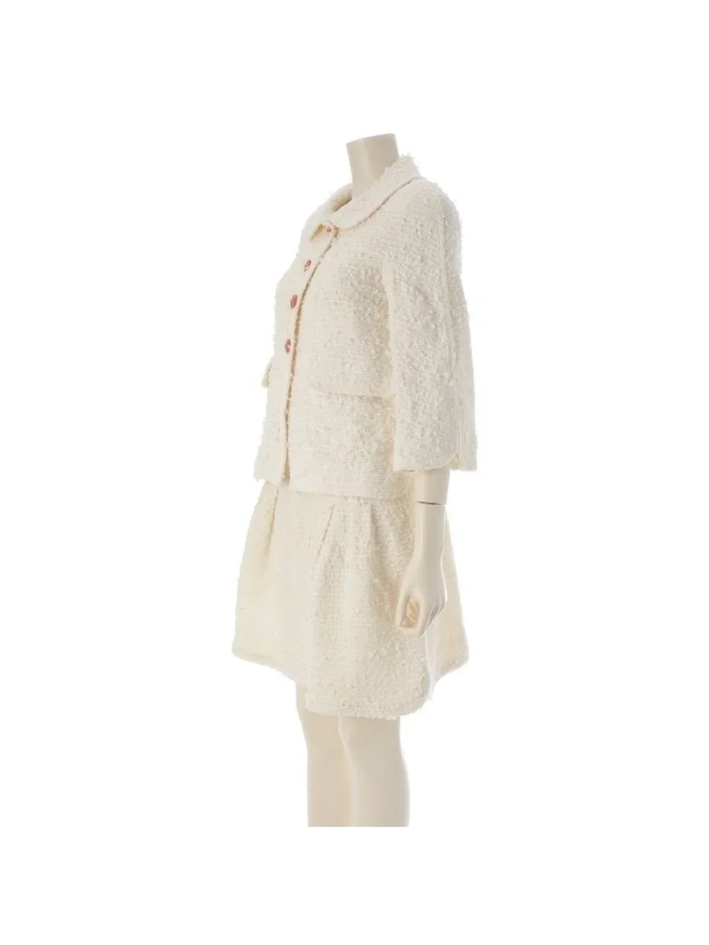 Chanel Tweed Lion Button Jacket Dress Set White 34